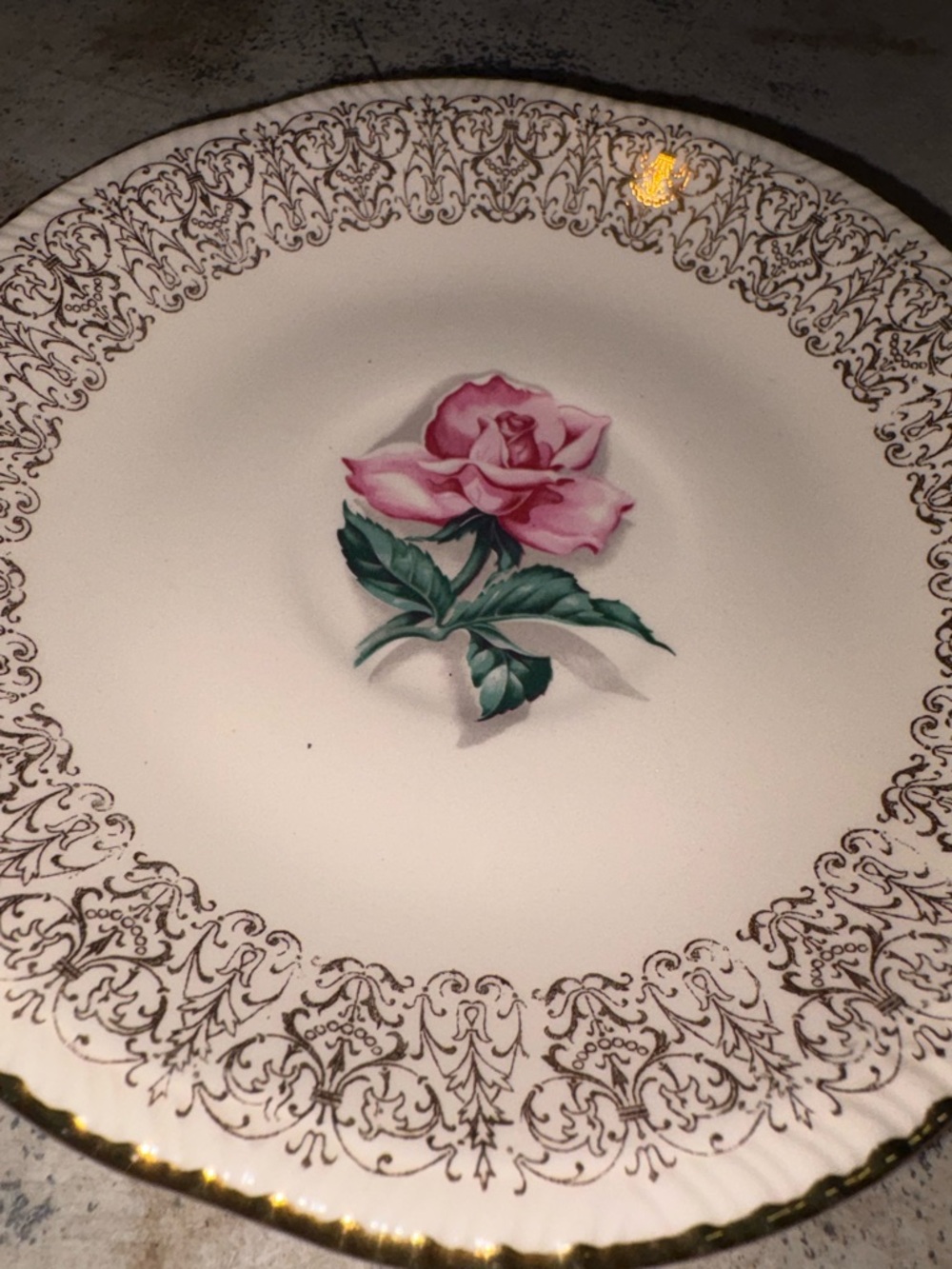 Vintage Homer Laughlin Pink Rose Porcelain Saucer Plate with 22k Gold Trim